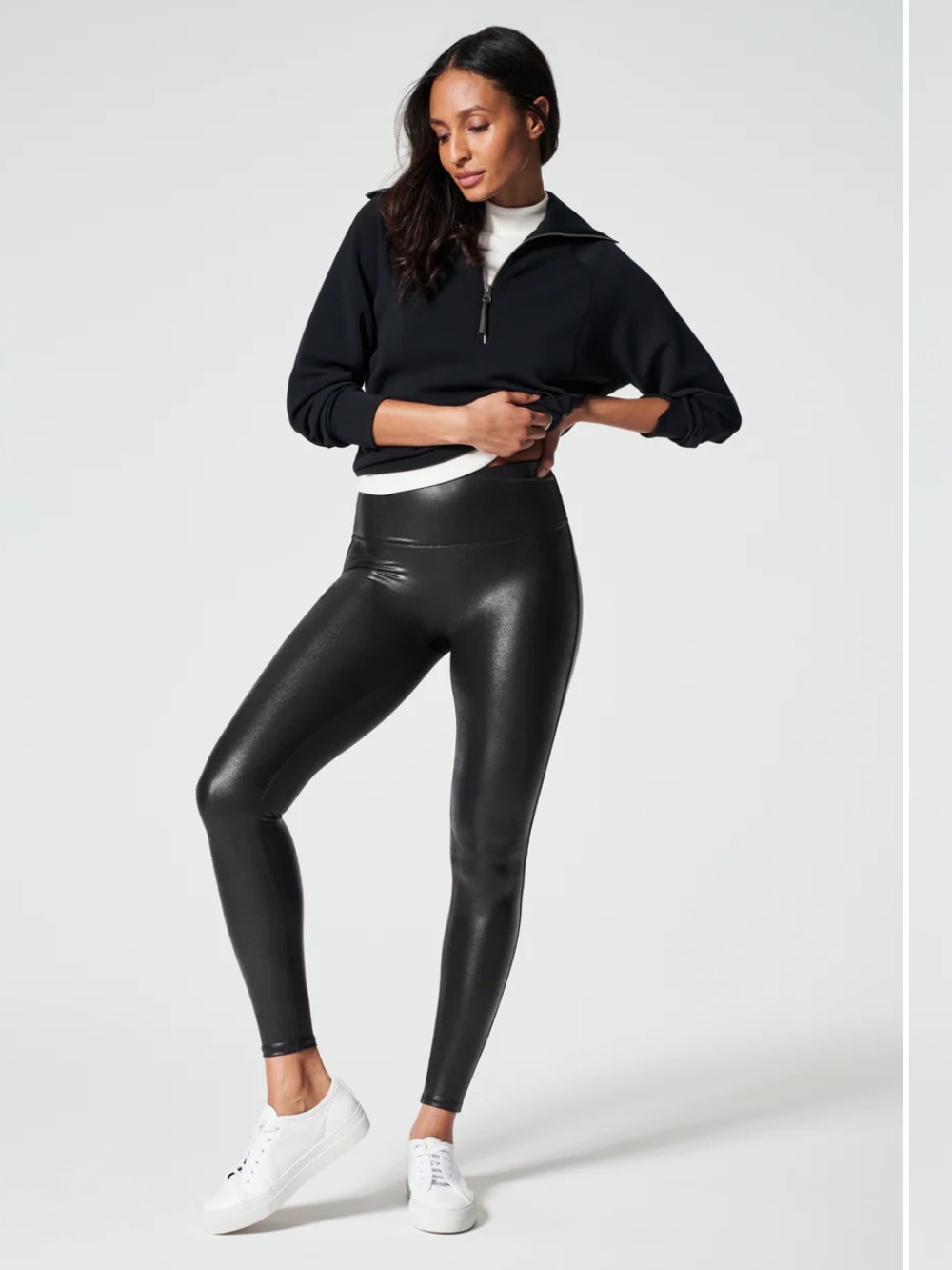 Spanx Faux Leather Leggings black finish high-rise shaping waistband Sz S/P